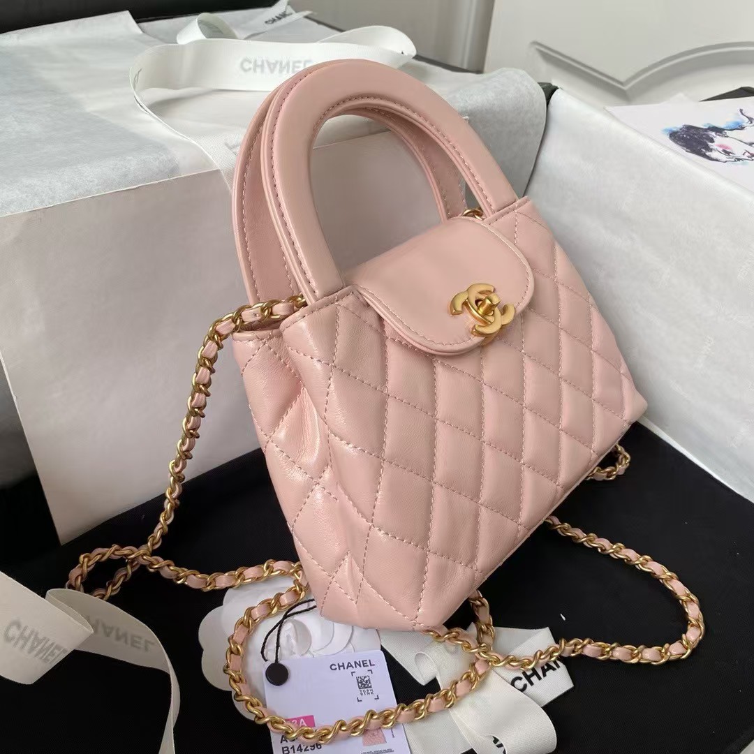 Replicate Chanel AS4416 Mini Shopping Bag Shiny Aged Calfskin Gold Tone Metal Light Pink(1:1 replica)