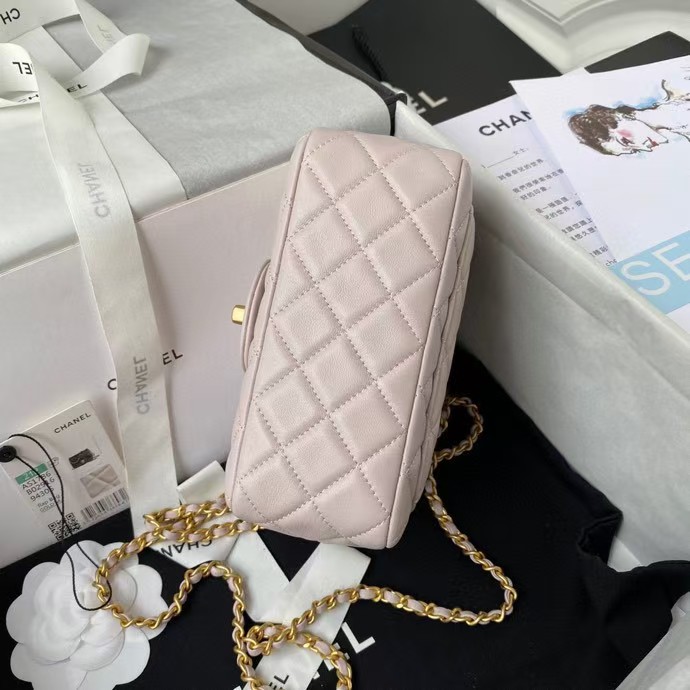 Replicate Chanel 23C AS1786 Mini Square Pearl Embossed Flap Bag Antique Gold Hardware Light Pink(1:1 replica)