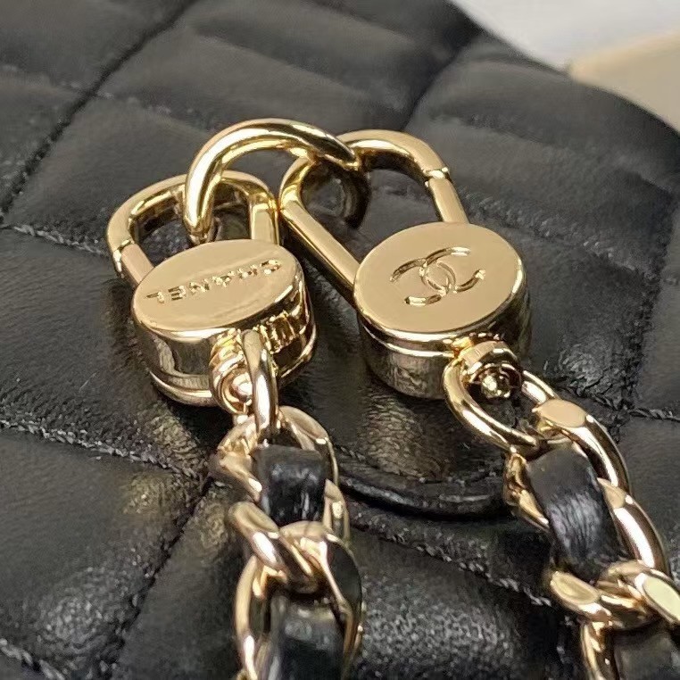 Replicate Chanel 24C AP3573 Mini Backpack Lambskin Gold Metal Black(1:1 replica)
