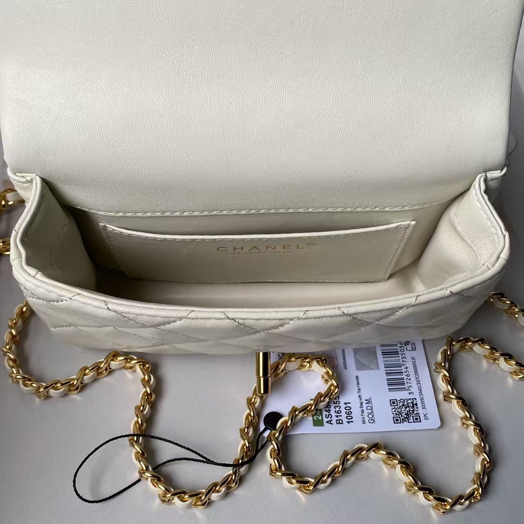 Replicate Chanel AS4847 Mini Flap Bag With Top Handle Lambskin Resin White(1:1 replica)