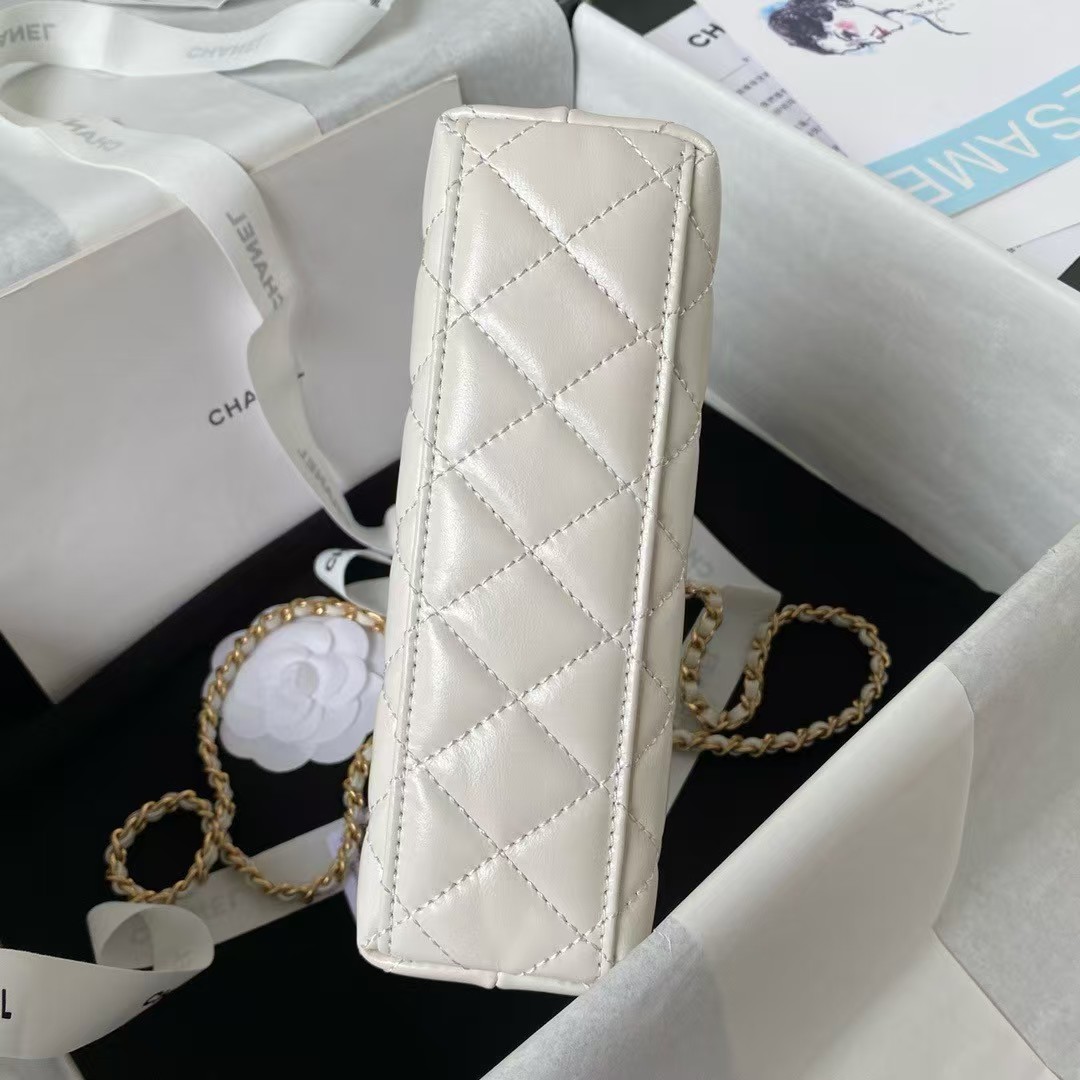 Replicate Chanel AS4416 Mini Shopping Bag Shiny Aged Calfskin Gold Tone Metal Off-White(1:1 replica)