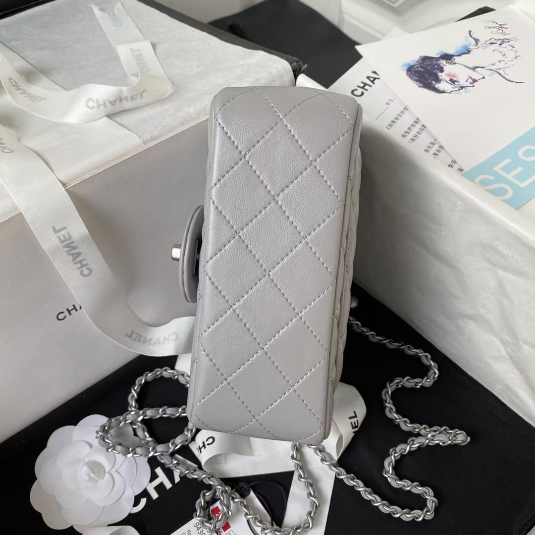 Replicate Chanel 23C AS1786 Mini Square Pearl Embossed Flap Bag Antique Silver Hardware Grey(1:1 replica)