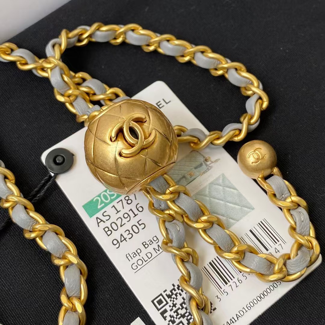 Replicate Chanel 23K AS1787 Mini Pearl Embossed Rectangular Flap Bag Lambskin Brushed Metal Hardware Light Grey(1:1 replica)