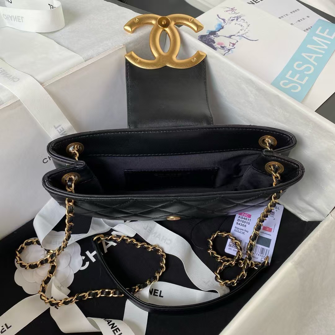 Replicate Chanel 24C AS4611 Vintage Logo Lambskin Rectangular Shoulder Bag Black(1:1 replica)