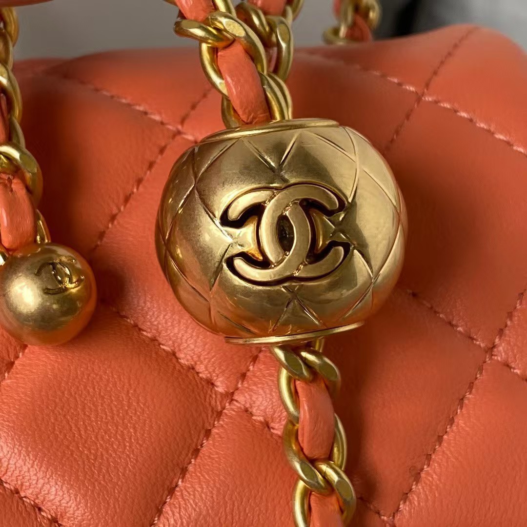 Replicate Chanel 23K AS1787 Mini Pearl Embossed Rectangular Flap Bag Lambskin Brushed Metal Hardware Orange(1:1 replica)