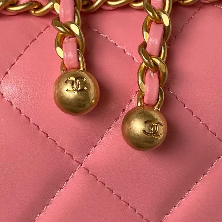 Replicate Chanel AS2649 Chain Bag Gold Charm Small Vintage Calfskin Bag Dark Pink(1:1 replica)