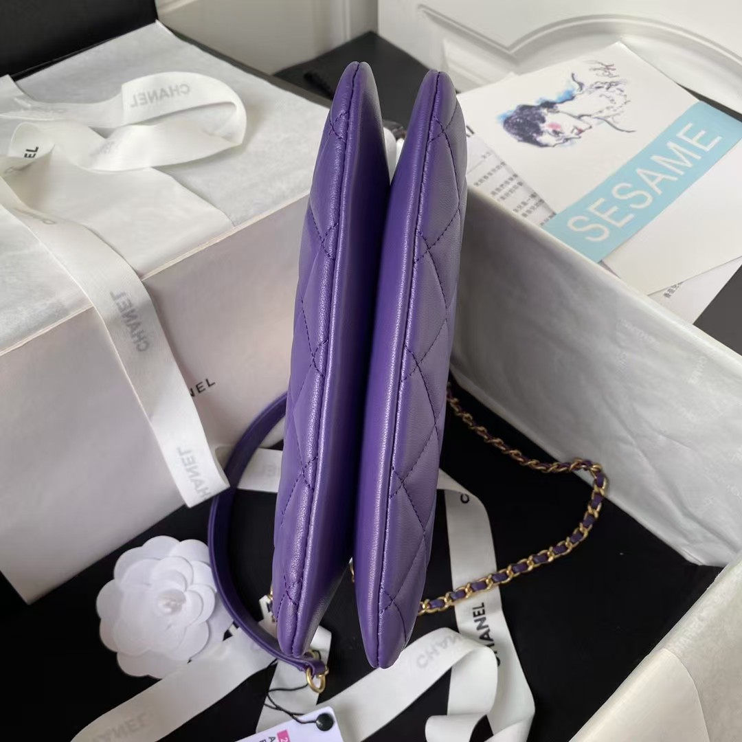 Replicate Chanel 24C AS4596 Vintage Logo Quilted Lambskin Shoulder Bag Purple(1:1 replica)