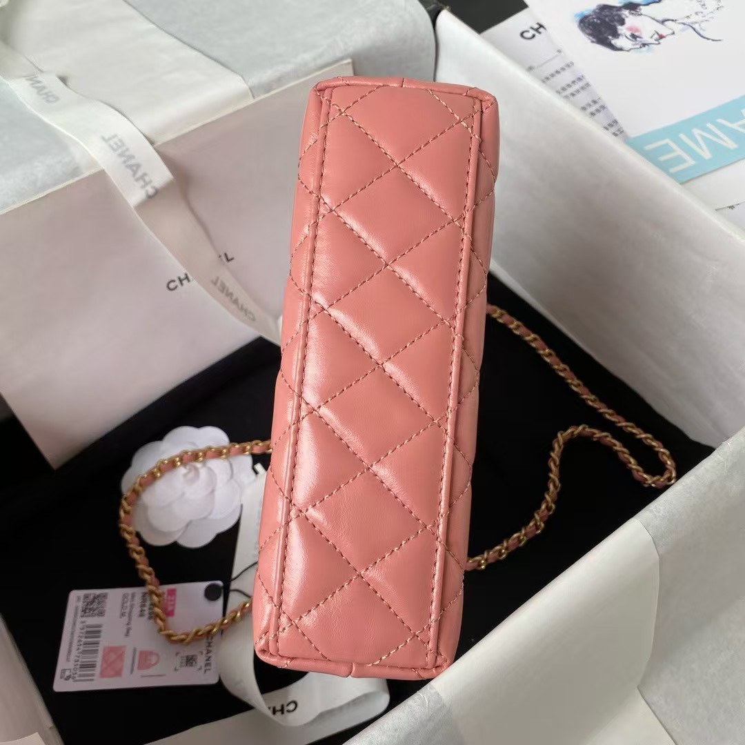 Replicate Chanel AS4416 Mini Shopping Bag Shiny Aged Calfskin Gold-Tone Metal Dark Pink(1:1 replica)