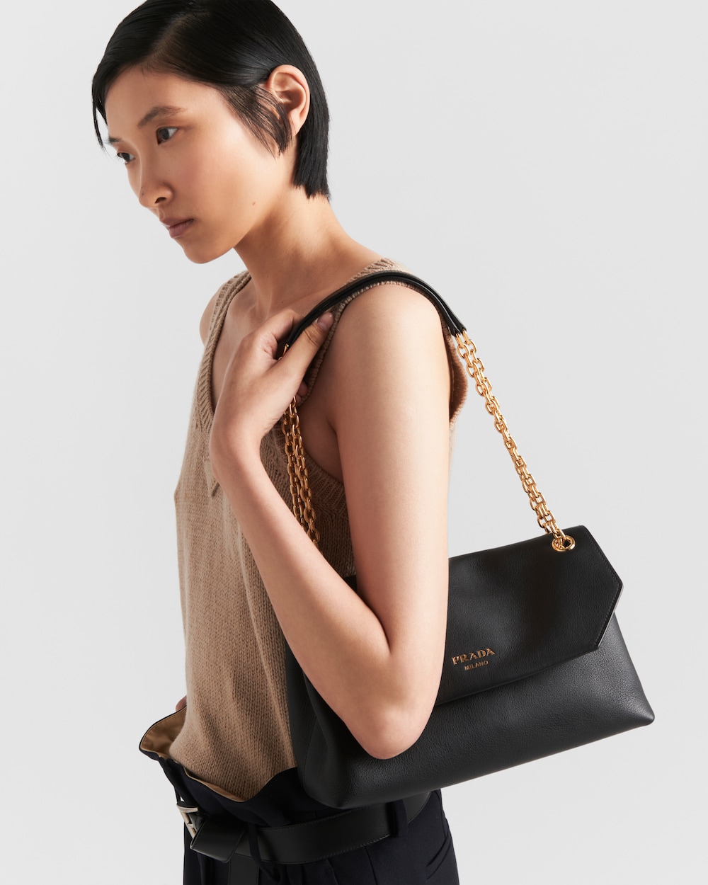 Replicate Prada Doux Medium Leather Shoulder Bag(1:1 replica)