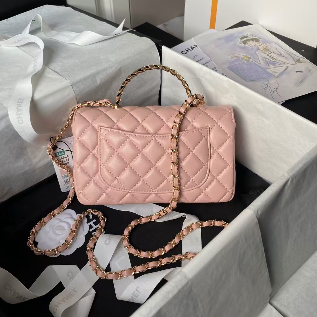 Replicate Chanel 24A AS4924 Mini Flap Bag With Top Handle Pink(1:1 replica)
