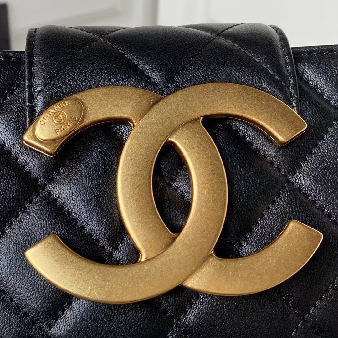 Replicate Chanel 24C AS4611 Vintage Logo Lambskin Rectangular Shoulder Bag Black(1:1 replica)