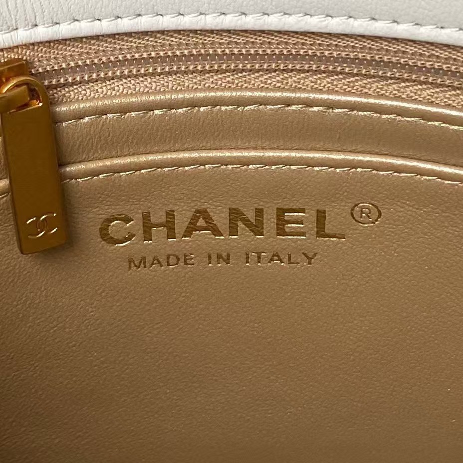 Replicate Chanel AS4967 Small Flap Bag Shiny Lambskin Enamel   Gold Metal White(1:1 replica)