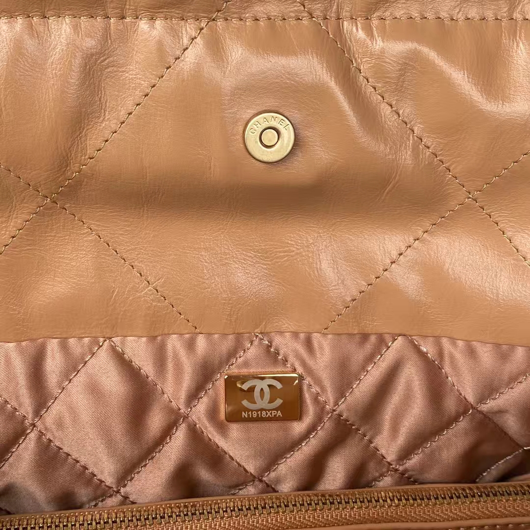 Replicate Chanel 22 AS3260 Small Bag Brown Calfskin Gold Hardware(1:1 replica)