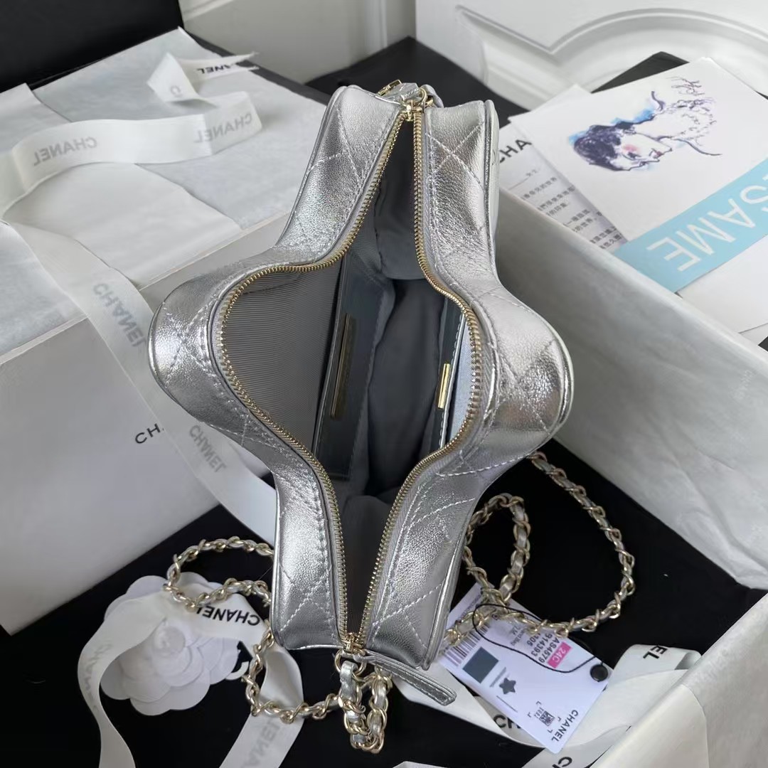 Replicate Chanel 24C AS4579 Star Bag Metallic Silver Lambskin Gold Hardware(1:1 replica)