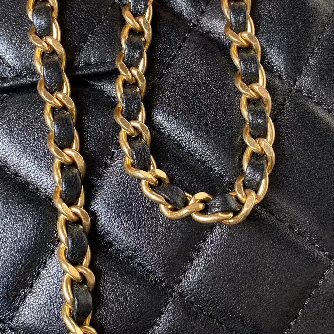 Replicate Chanel 24C AS4611 Vintage Logo Lambskin Rectangular Shoulder Bag Black(1:1 replica)