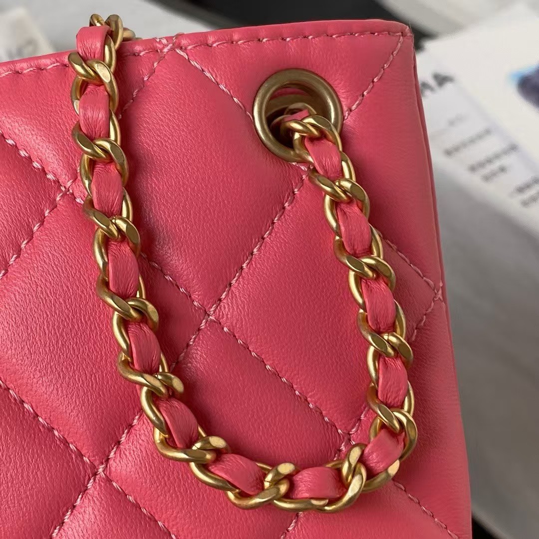 Replicate Chanel 24C AS4611 Vintage Logo Lambskin Rectangular Shoulder Bag Fuchsia(1:1 replica)