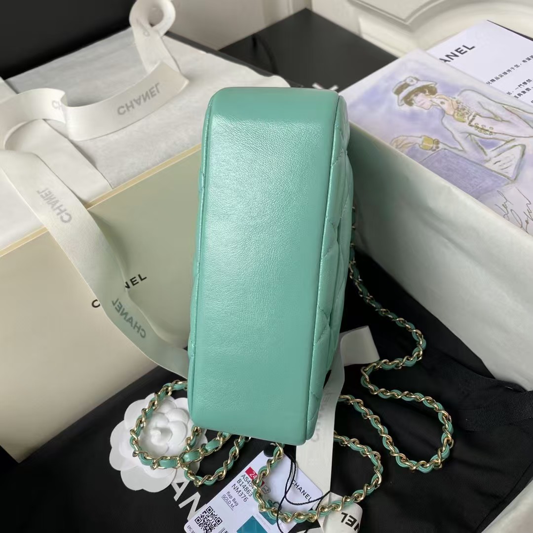 Replicate Chanel 24C AS4543 Mini Flap Bag Chain Bag Top Handle Turquoise Lambskin(1:1 replica)