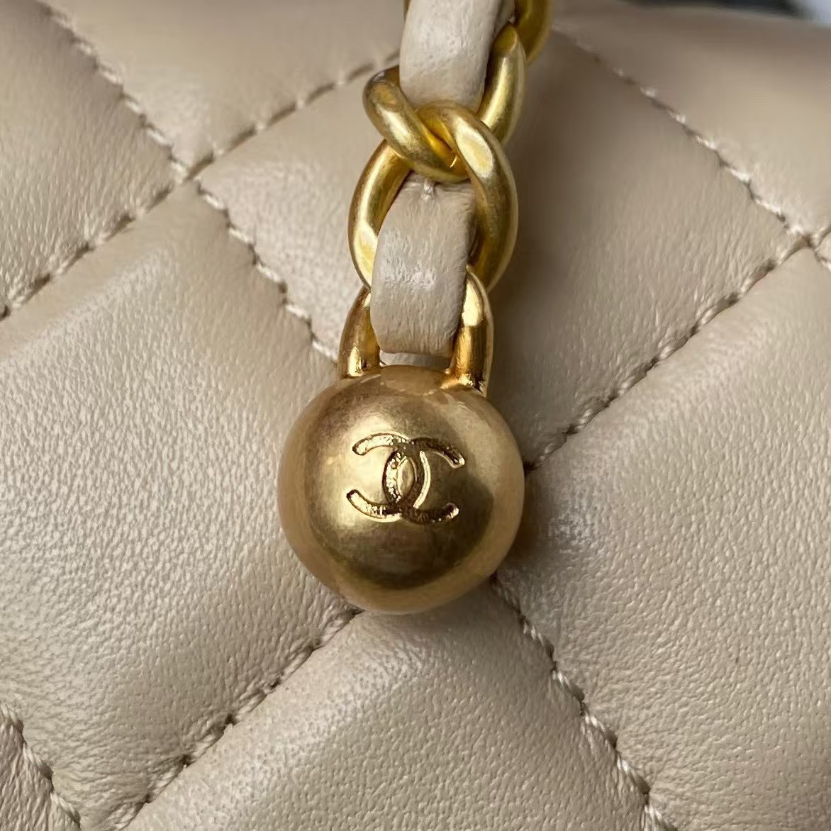 Replicate Chanel 23C AS1786 Mini Square Pearl Embossed Flap Bag Antique Gold Hardware Apricot(1:1 replica)