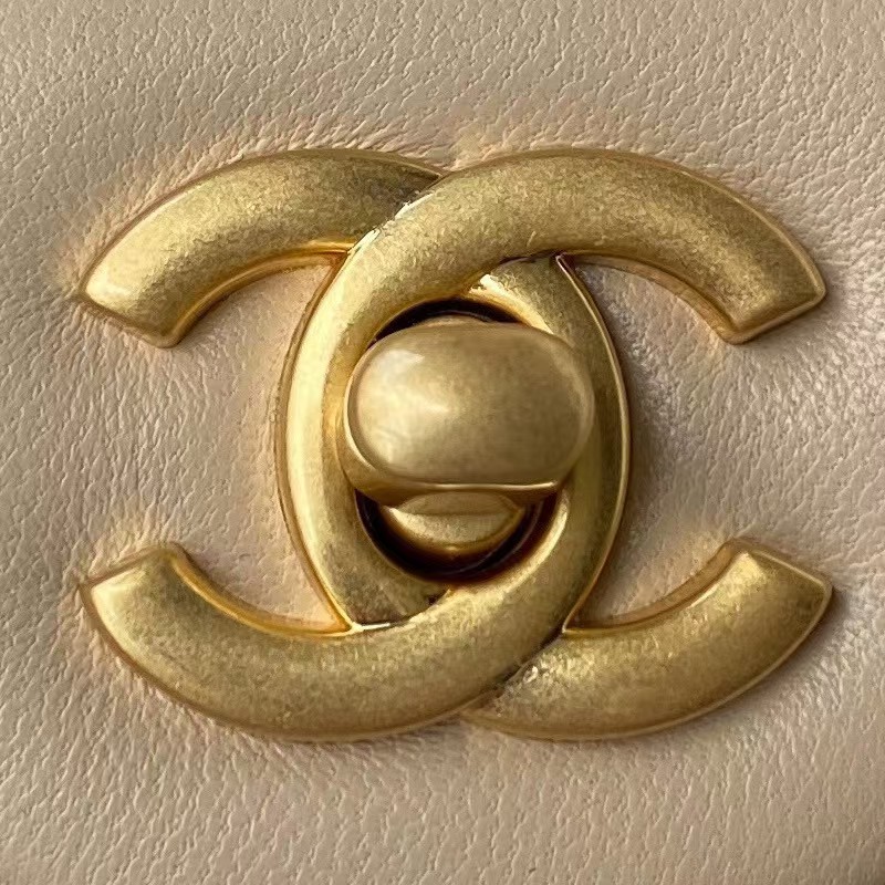 Replicate Chanel 23C AS1786 Mini Square Pearl Embossed Flap Bag Antique Gold Hardware Apricot(1:1 replica)