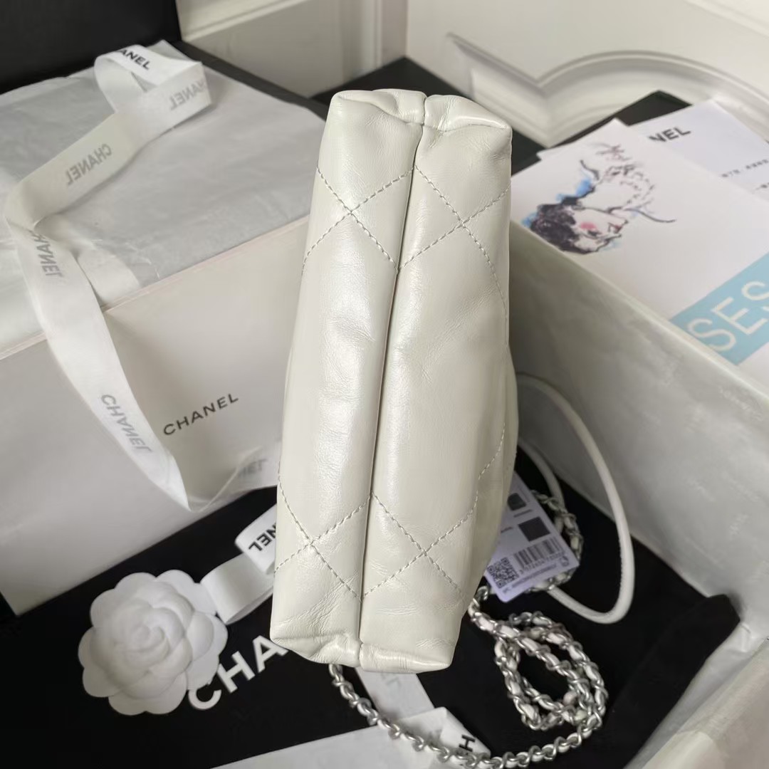 Replicate Chanel 22 AS3980 Mini Tote Shiny Calfskin   Silver-Tone Metal White(1:1 replica)