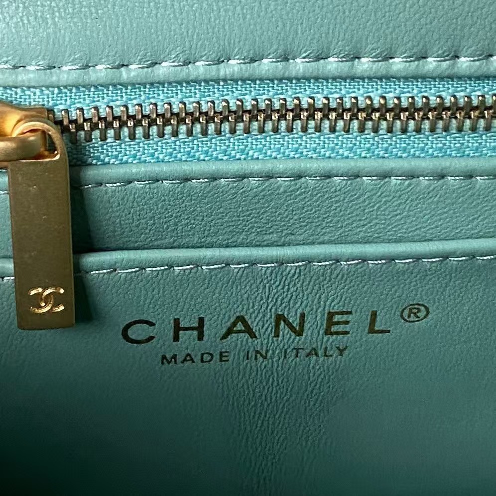 Replicate Chanel 23S AS4041 Mini Camellia Embossed Rectangular Flap Bag Antique Gold Hardware Green(1:1 replica)