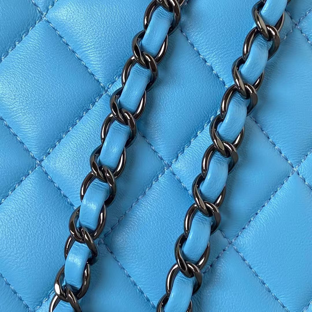 Replicate Chanel 24C AS4579 Star Bag Sky Blue and Black Satin Black Metal Hardware(1:1 replica)
