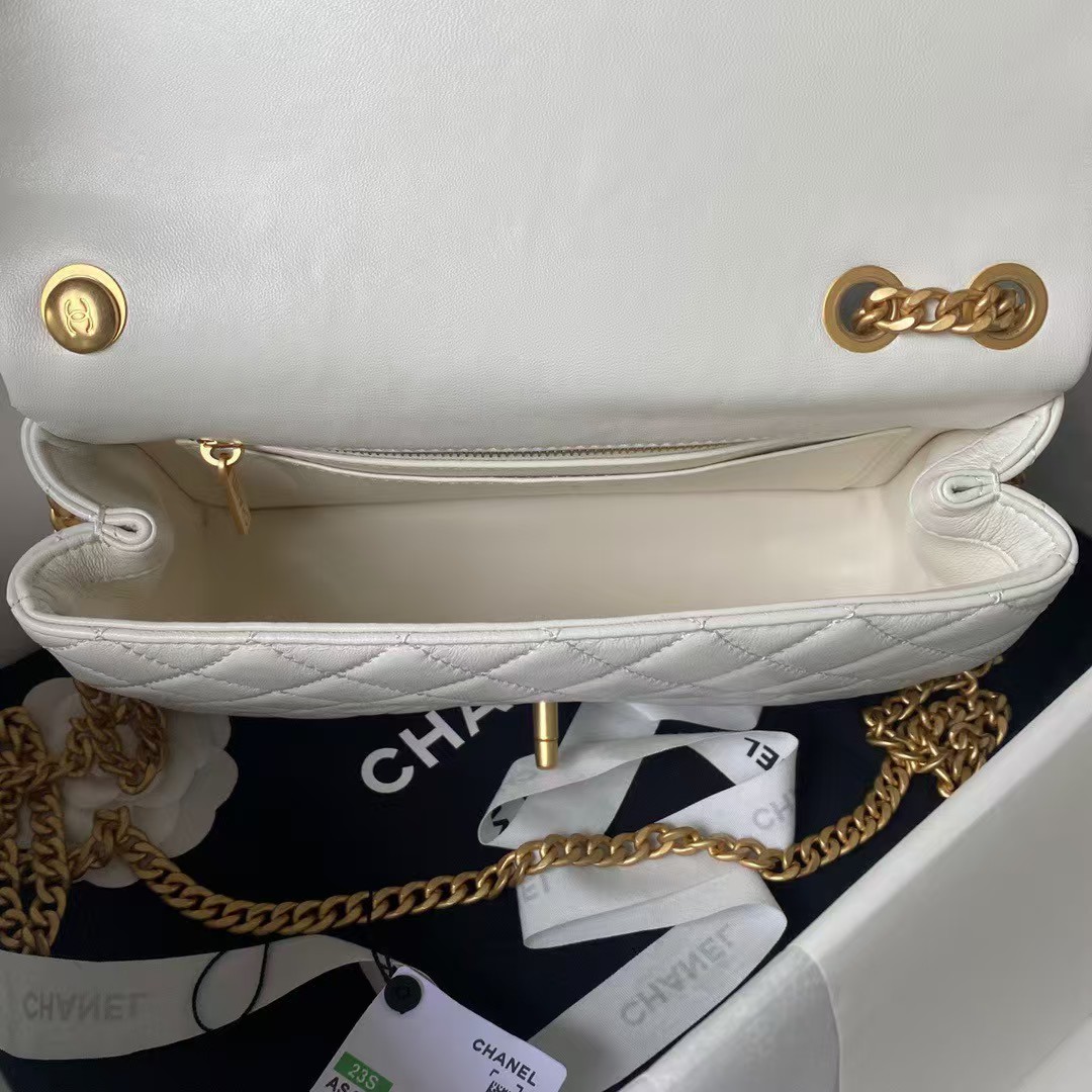 Replicate Chanel 23S AS4064 Camellia Embossed Chain Lambskin Flap Bag White(1:1 replica)