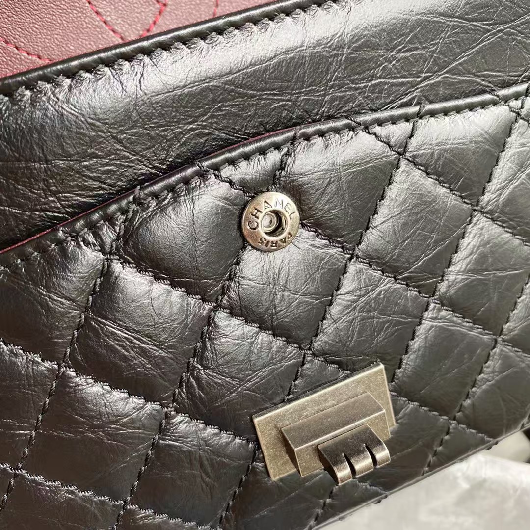 Replicate Chanel 23A Classic Medium 2.55 Flap Bag Black Distressed Calfskin Ruthenium Hardware(1:1 replica)