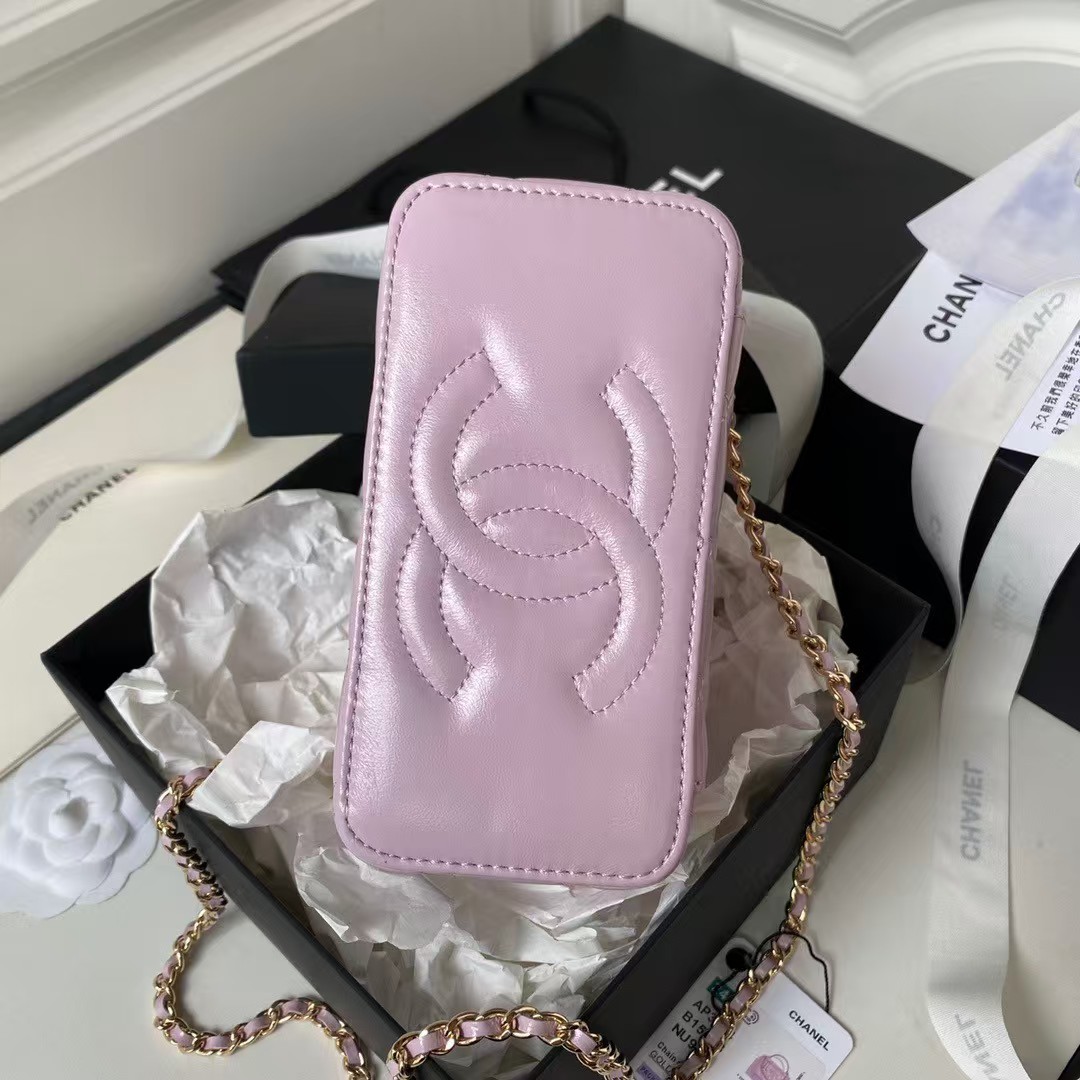 Replicate Chanel AP3804 Lambskin Cosmetic Bag With Pearl Handle Pink Purple(1:1 replica)