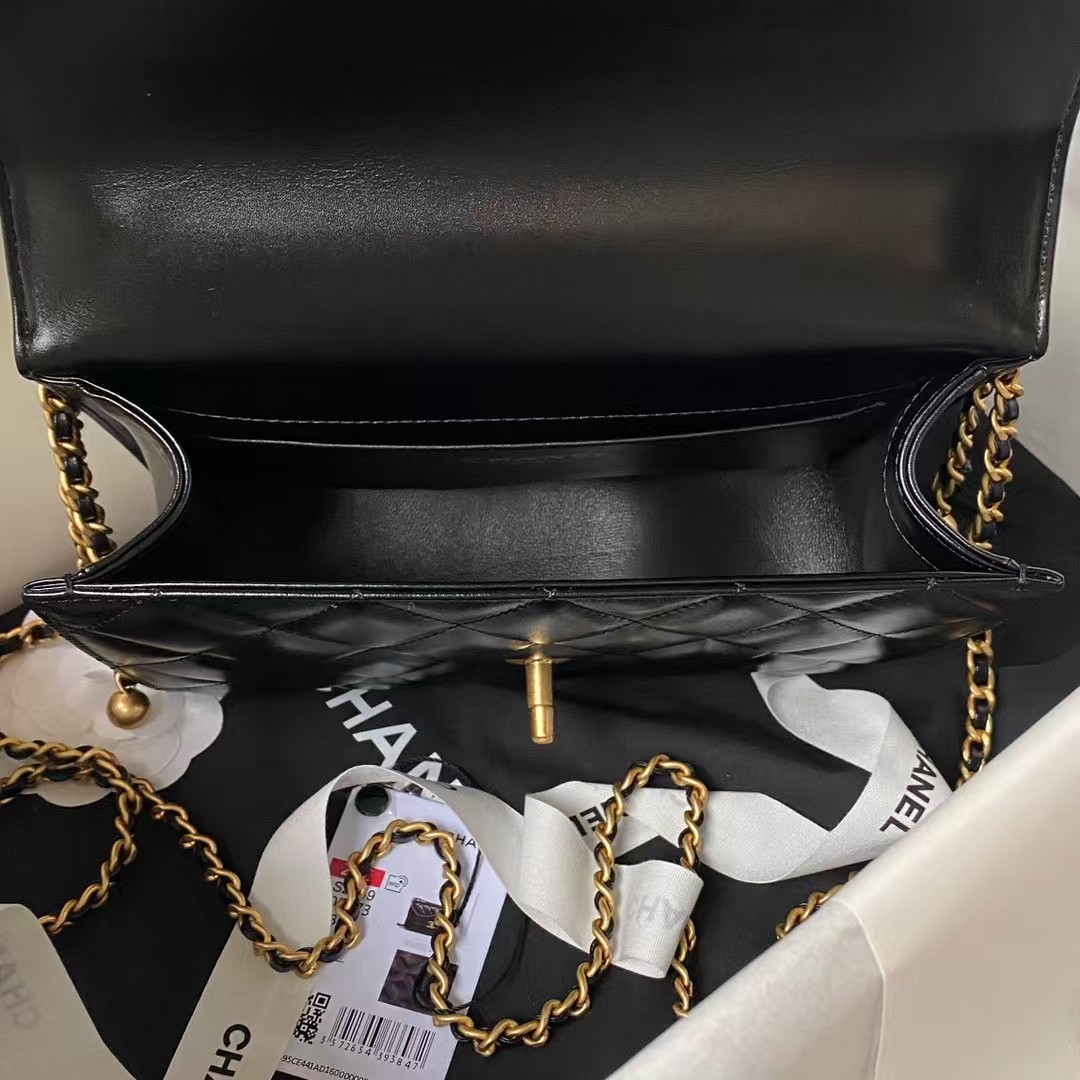 Replicate Chanel AS2649 Chain Bag With Gold Charm Small Vintage Calfskin Bag Black(1:1 replica)