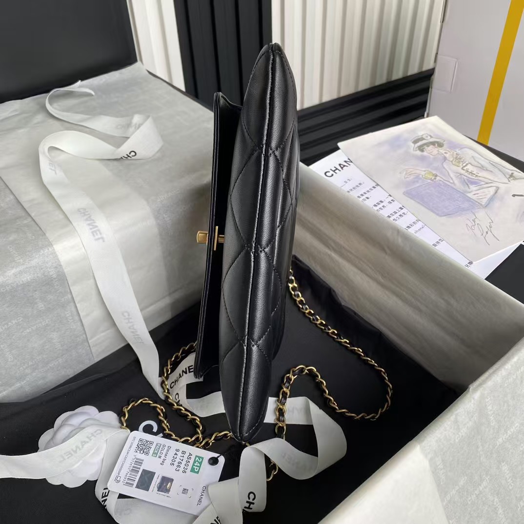 Replicate Chanel 24B AS5038 Lambskin Clutch Black(1:1 replica)