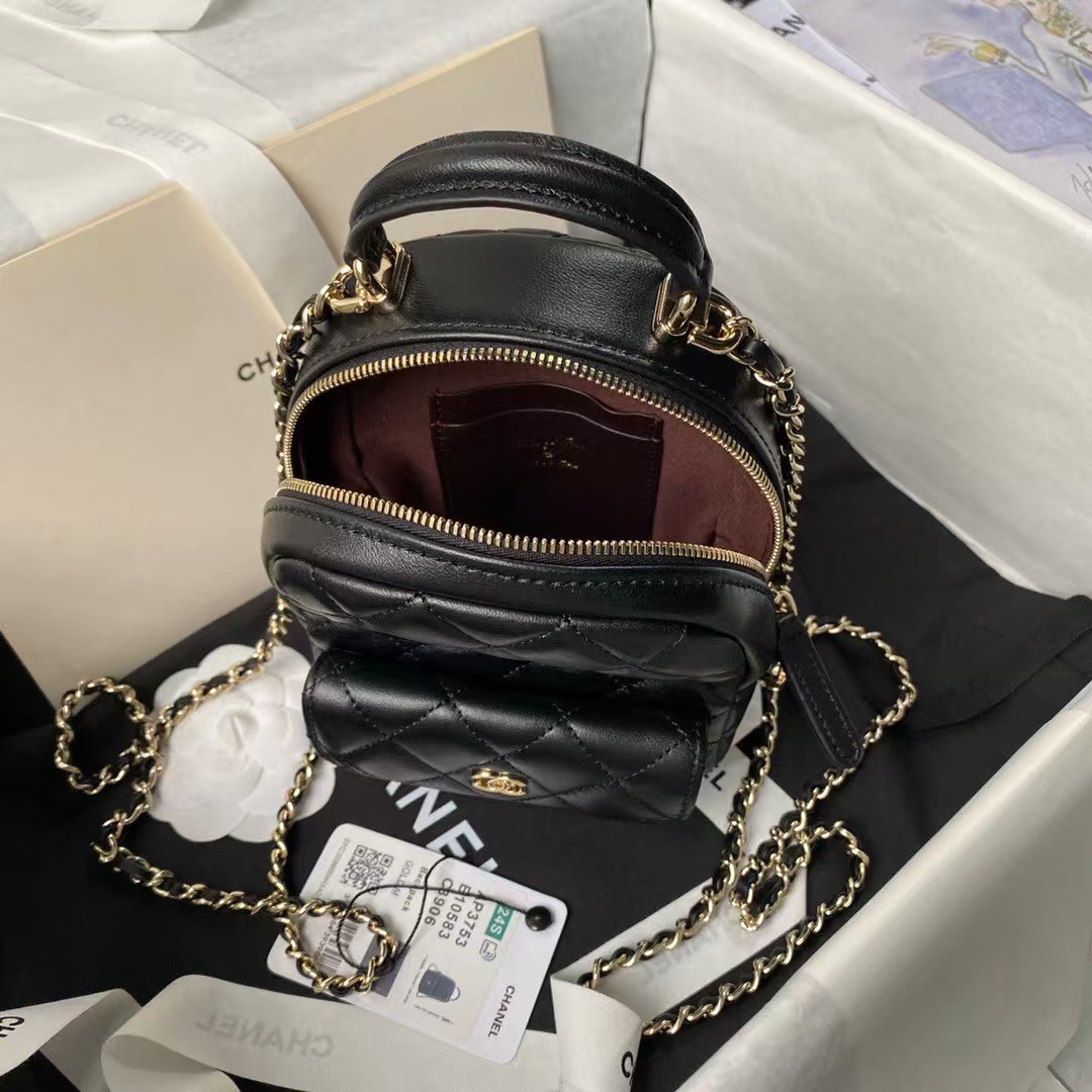 Replicate Chanel 24C AP3573 Mini Backpack Lambskin Gold Metal Black(1:1 replica)