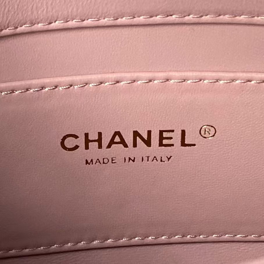 Replicate Chanel AS4986 Mini Flap bag Shiny Lambskin Imitation Pearls   Gold-Tone Metal Pink(1:1 replica)