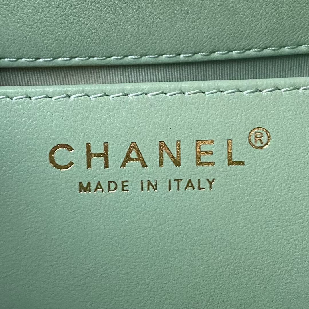 Replicate Chanel 24C AS4596 Vintage Logo Quilted Lambskin Shoulder Bag Light Green(1:1 replica)