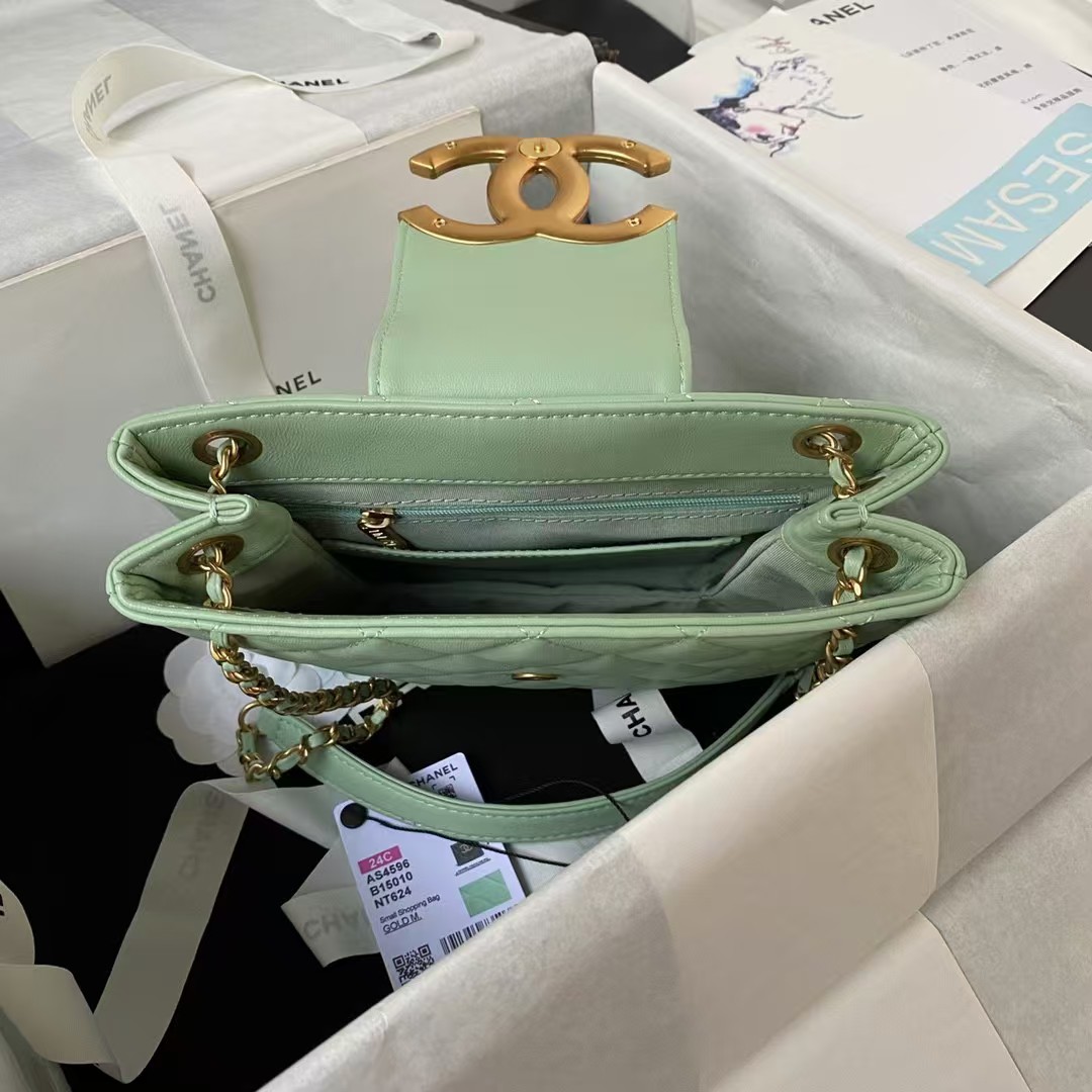 Replicate Chanel 24C AS4596 Vintage Logo Quilted Lambskin Shoulder Bag Light Green(1:1 replica)