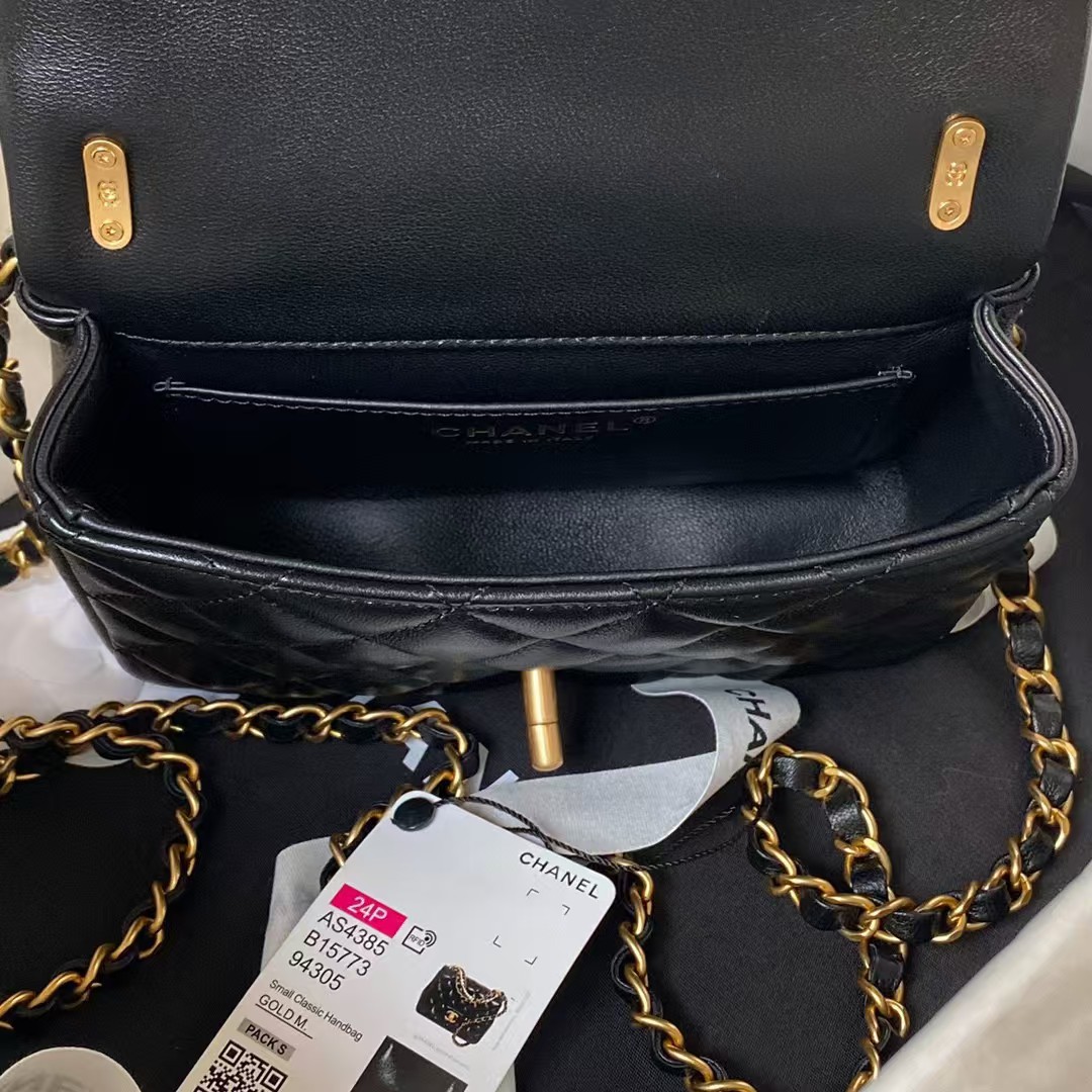 Replicate Chanel AS4385 Mini Flap Bag Pearl Lambskin Faux Pearl   Gold Metal Black(1:1 replica)