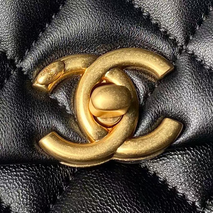 Replicate Chanel AS5001 Mini Flap Bag Top Handle Shiny Lambskin Imitation Pearl   Gold Metal Black(1:1 replica)
