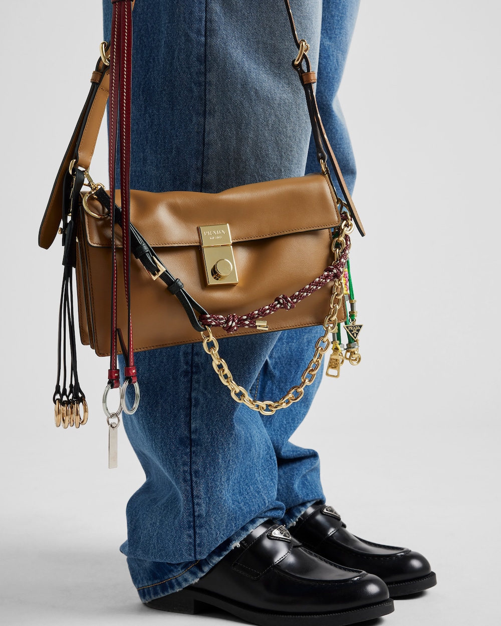 Replicate Prada Soft Sound Small Leather Shoulder Bag With Charms(1:1 replica)