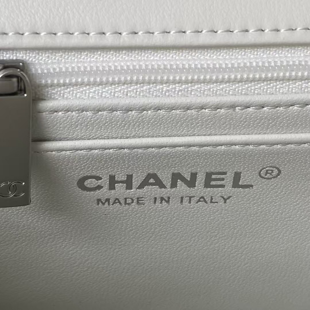 Replicate Chanel 23K AS1787 Mini Pearl Embossed Rectangular Flap Bag Lambskin Brushed Silver Metal Hardware White(1:1 replica)