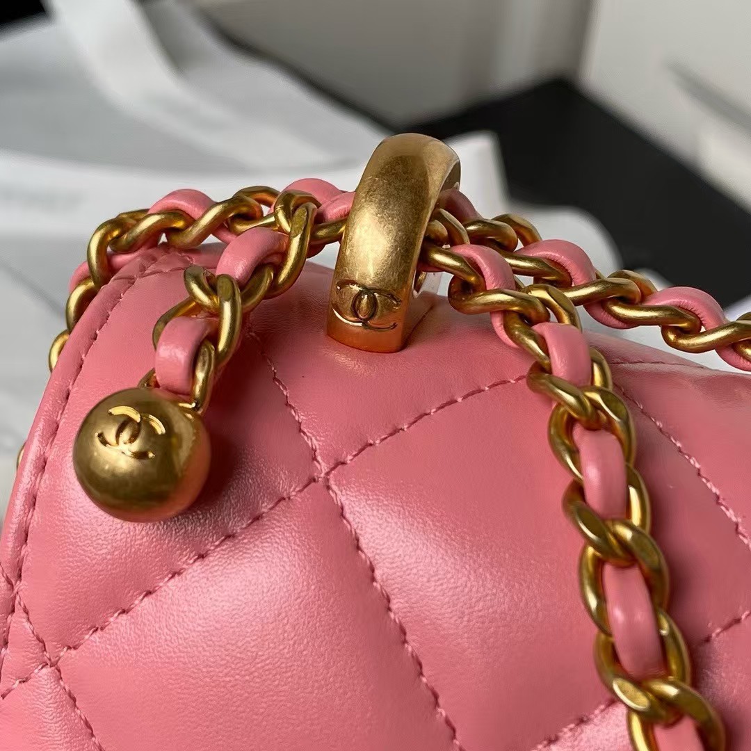Replicate Chanel AS2649 Chain Bag Gold Charm Small Vintage Calfskin Bag Dark Pink(1:1 replica)