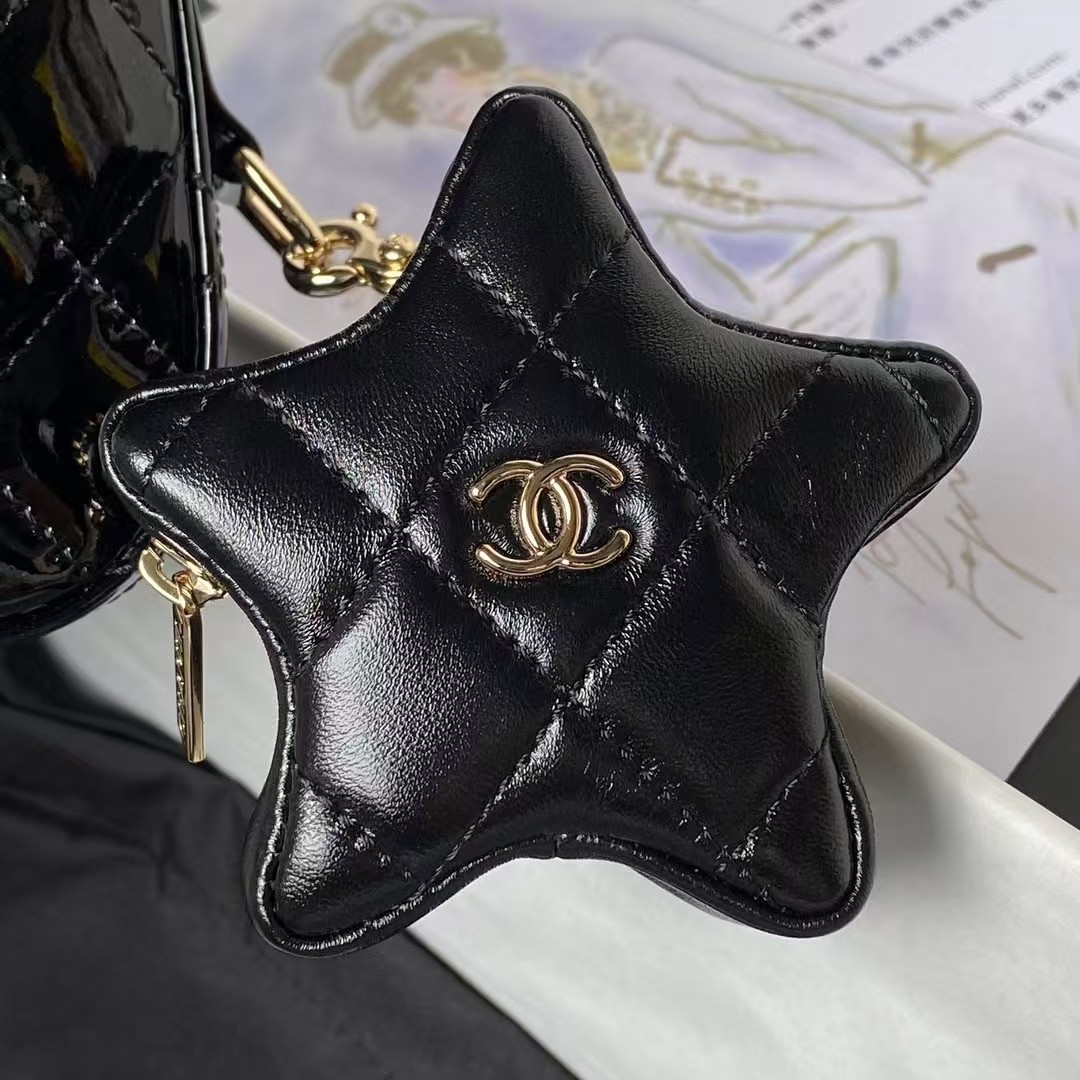 Replicate Chanel AS4647 Mini Flap Bag With Star Coin Purse Metallic Calfskin   Gold Metallic Black(1:1 replica)