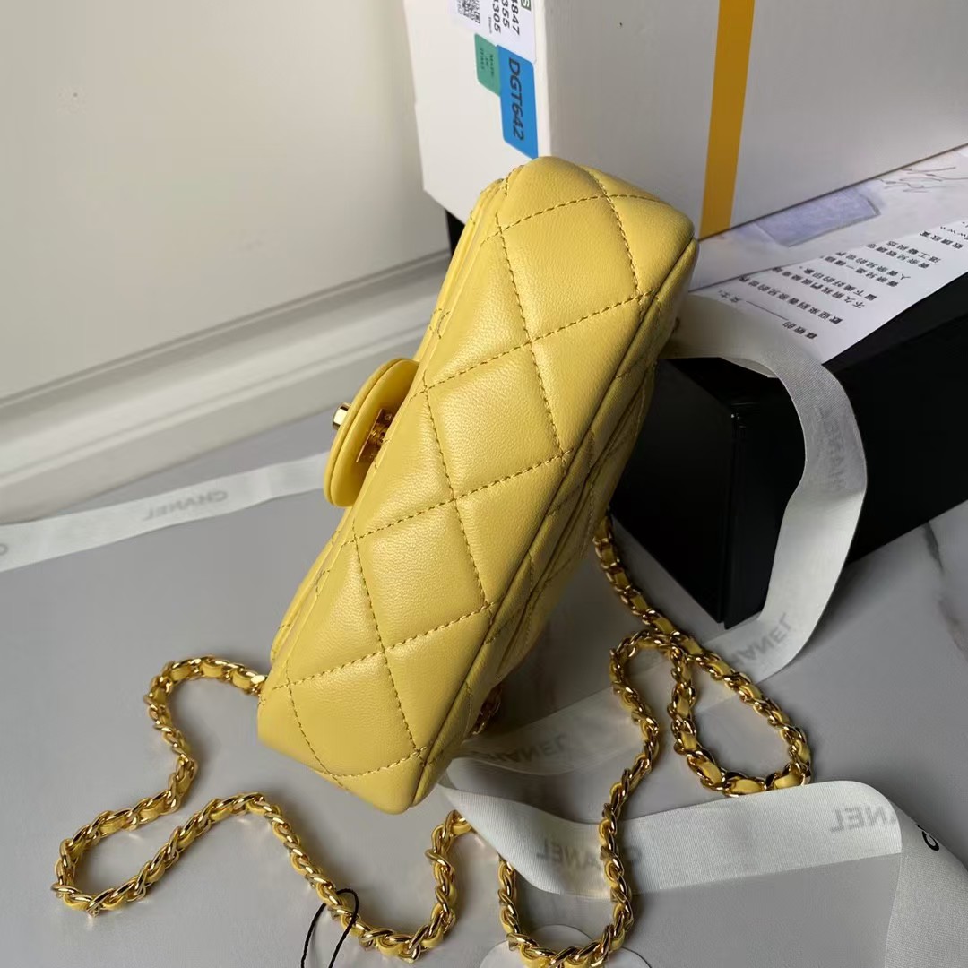 Replicate Chanel AS4847 Mini Flap Bag With Top Handle Lambskin Resin Yellow(1:1 replica)