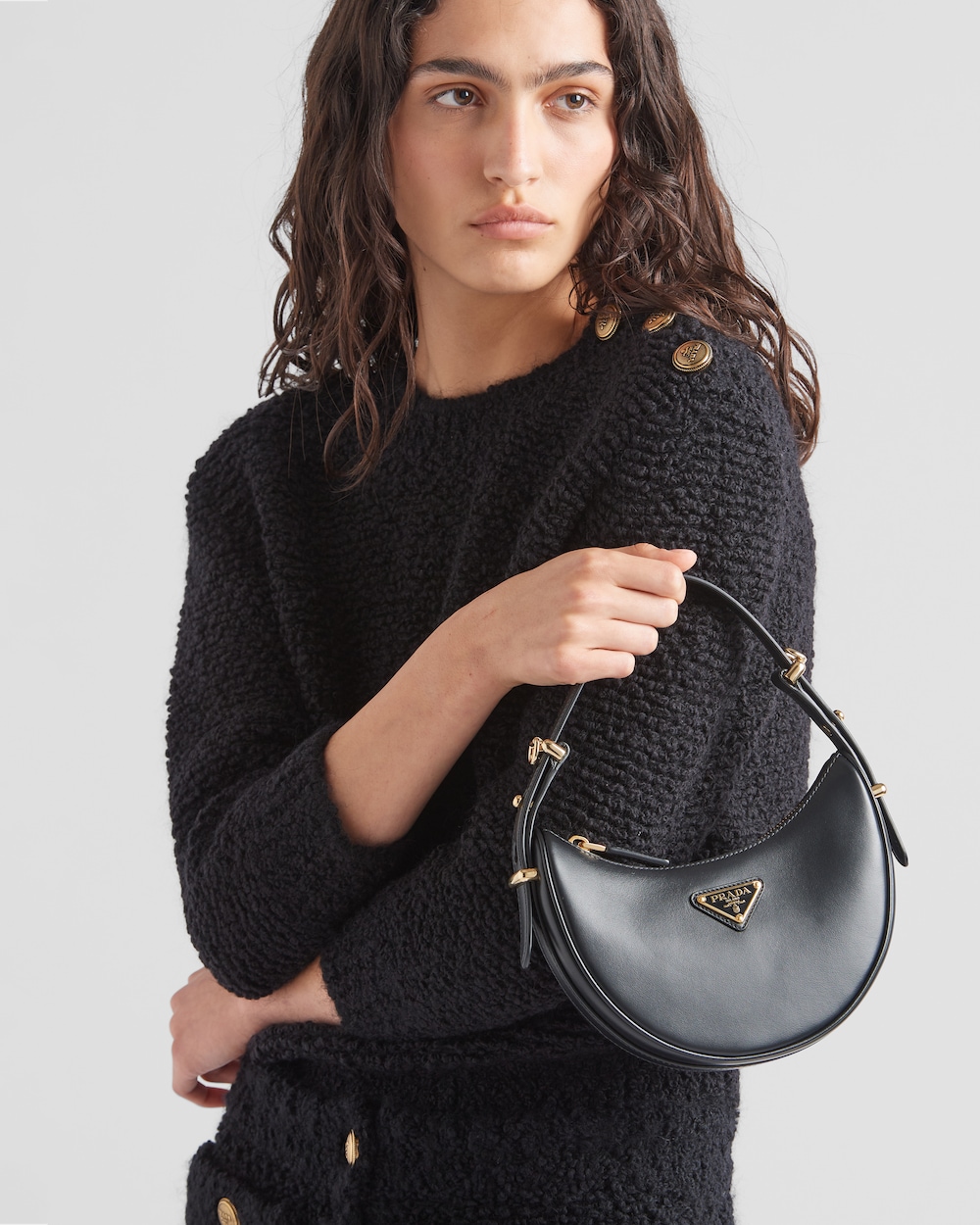 Replicate Prada Arqué Leather Mini Shoulder Bag(1:1 replica)