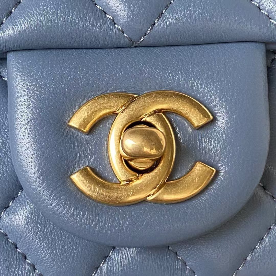 Replicate Chanel 23K AS1787 Mini Pearl Embossed Rectangular Flap Bag Lambskin Brushed Metal Hardware Blue(1:1 replica)