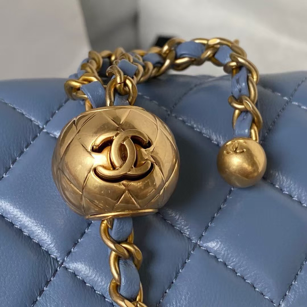 Replicate Chanel 23K AS1787 Mini Pearl Embossed Rectangular Flap Bag Lambskin Brushed Metal Hardware Blue(1:1 replica)
