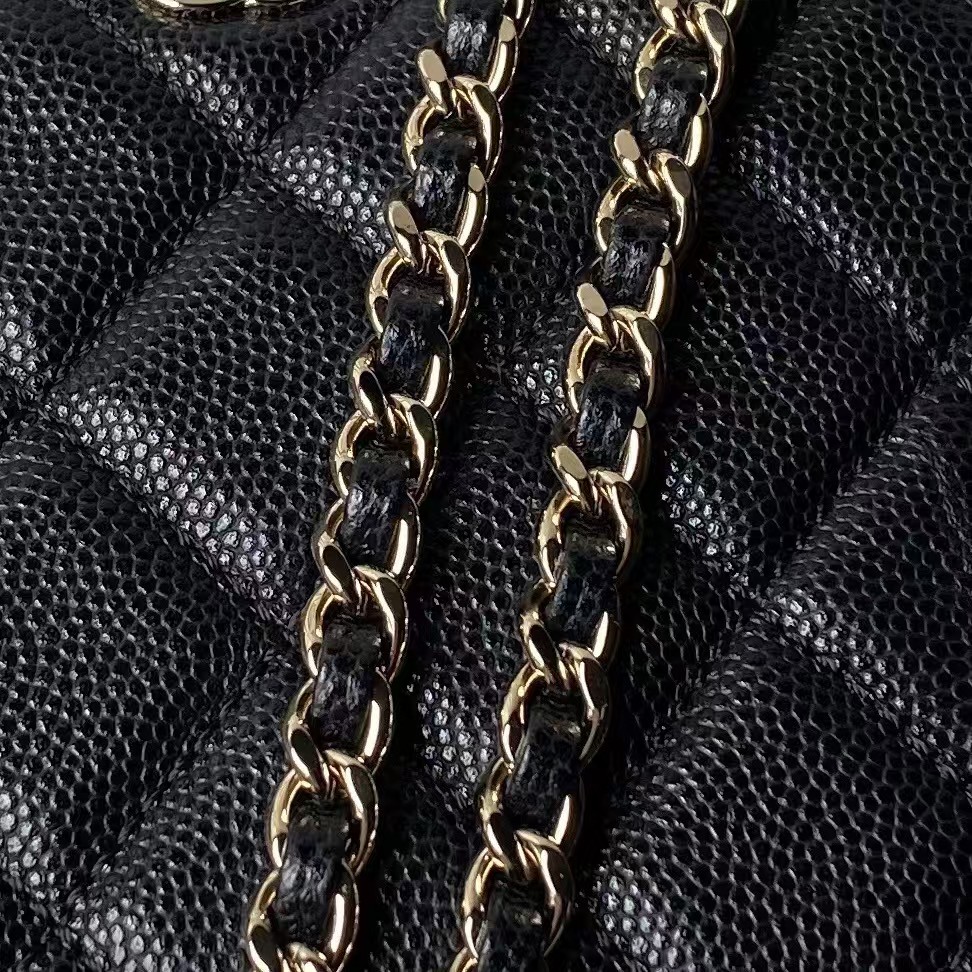 Replicate Chanel 24S AP4000 Mini Clutch With Chain Crossbody Bag Black Caviar Light Gold Hardware(1:1 replica)