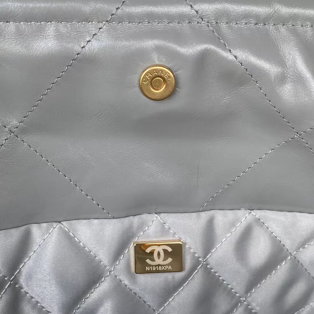 Replicate Chanel 22 AS3260 Small Bag Grey Calfskin Gold Hardware(1:1 replica)
