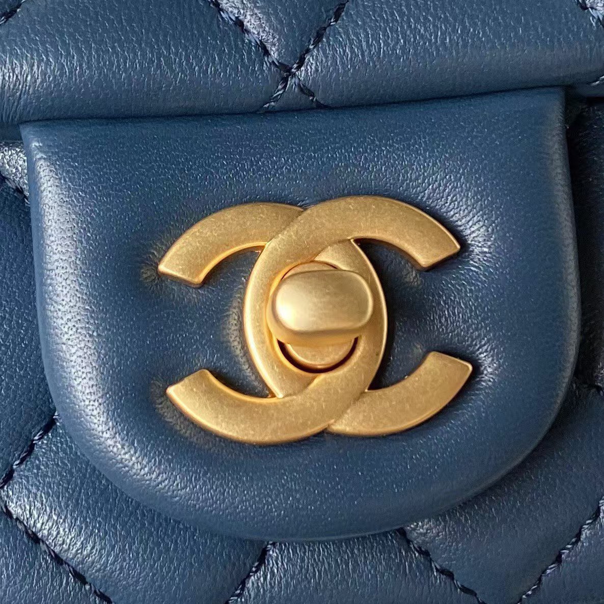 Replicate Chanel 23S AS4041 Mini Camellia Embossed Rectangular Flap Bag Antique Gold Hardware Blue(1:1 replica)