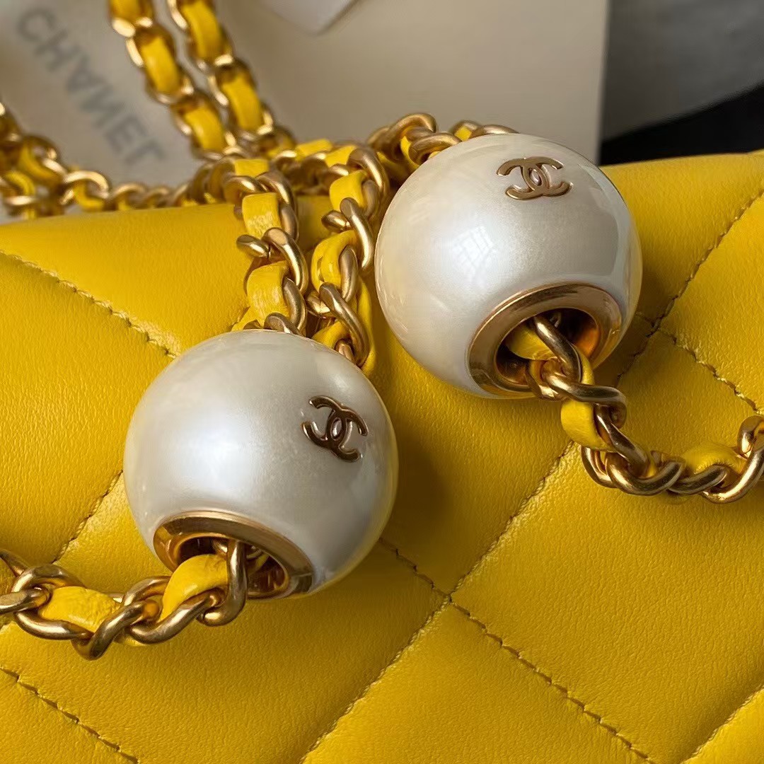 Replicate Chanel AS4861 Small Flap Bag Pearl Lambskin Faux Pearl   Gold Metal Yellow(1:1 replica)