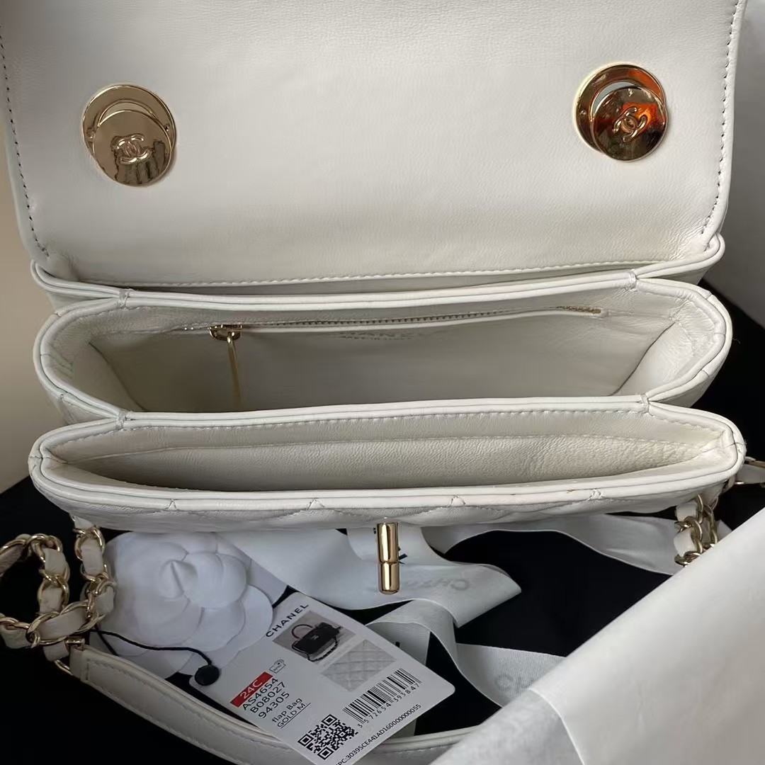 Replicate Chanel AS4654 Mini Fashion CC Flap Bag White Lambskin Light Gold Hardware(1:1 replica)